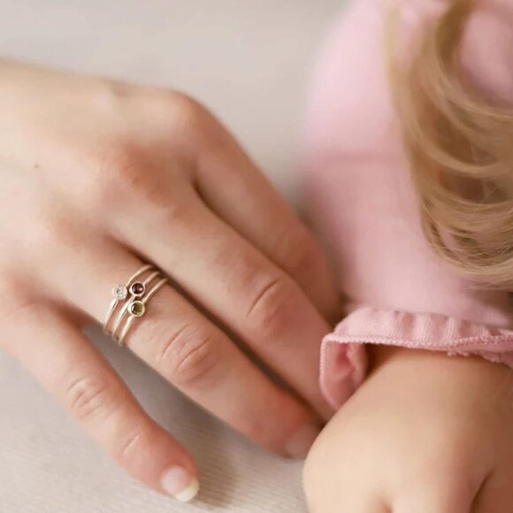 Women's Set Mother Ring with Birthstone Stackable Jewelry Gifts for Wife - Picture 3 of 6